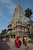 The great Chola temples of Tamil Nadu - the Sri Meenakshi-Sundareshwarar Temple of Madurai. The immense gopura gates of the outer walls. 